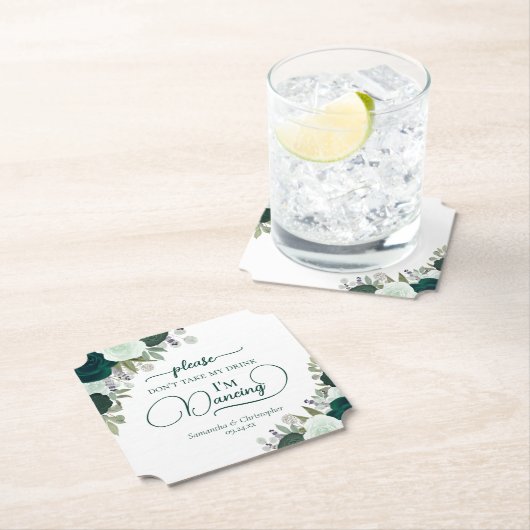 Smaragdgroene Rozen nemen mijn Drink bruiloft niet Kartonnen Onderzetters (Insitu)