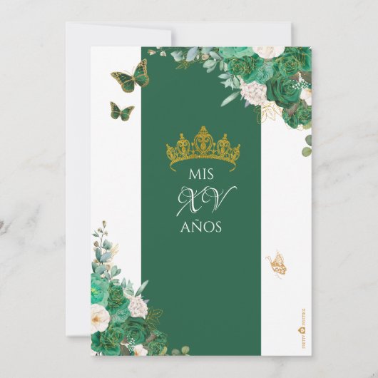 Smaragdgroene Rozen Vlinderprinses Quinceanera Kaart (Achterkant)