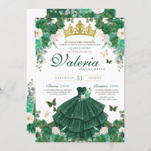 Smaragdgroene Rozen Vlinderprinses Quinceanera Kaart