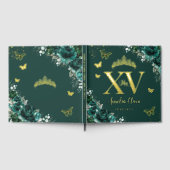 Smaragdgroene Rozen Vlinders Gold Quinceañera Gastenboek (Volledig)