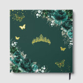 Smaragdgroene Rozen Vlinders Gold Quinceañera Gastenboek (Achterkant)