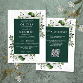 Smaragdgroene Rustieke Bloem QR Code Bruiloft Kaart