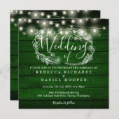 Smaragdgroene Rustieke Houten Slingerlichtjes Brui Kaart (Voorkant / Achterkant)