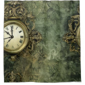Smaragdgroene Rustieke Steampunk Klok (4) Douchegordijn (Voorkant)