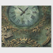 Smaragdgroene Rustieke Steampunk Klok Cadeaupapier (Vlak)
