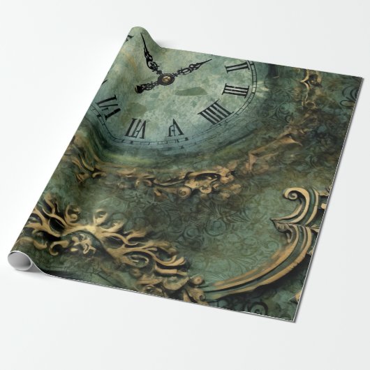 Smaragdgroene Rustieke Steampunk Klok Cadeaupapier (Uitgerold)