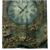 Smaragdgroene Rustieke Steampunk Klok Douchegordijn (Voorkant)