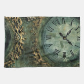 Smaragdgroene Rustieke Steampunk Klok Theedoek (Horizontaal)