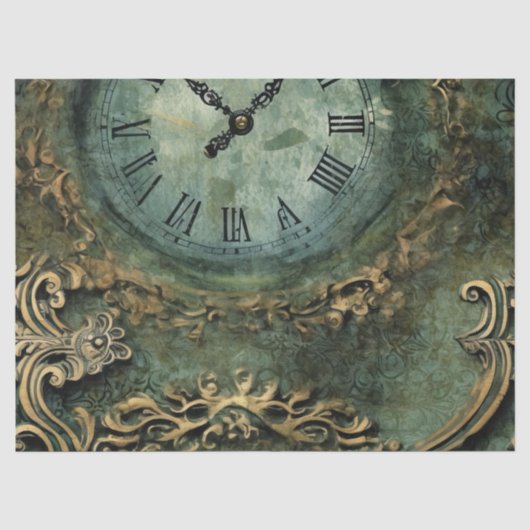 Smaragdgroene Rustieke Steampunk Klok Tissuepapier (Voorkant)