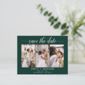 Smaragdgroene Save the Date 4 Foto Modern Briefkaart (Staand voorkant)