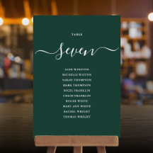 Smaragdgroene scriptietafel nummers zitplaatskaart