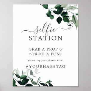 Smaragdgroene selfie-station trouwbord poster