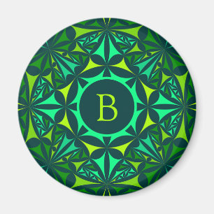 Smaragdgroene Sierlijke Kaleidoscoop Monogram Magneet