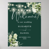 Smaragdgroene slingerlichten bloemendecoratie brui poster (Voorkant)