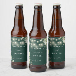 Smaragdgroene slingerlichten bloemige groene weddi bier etiket