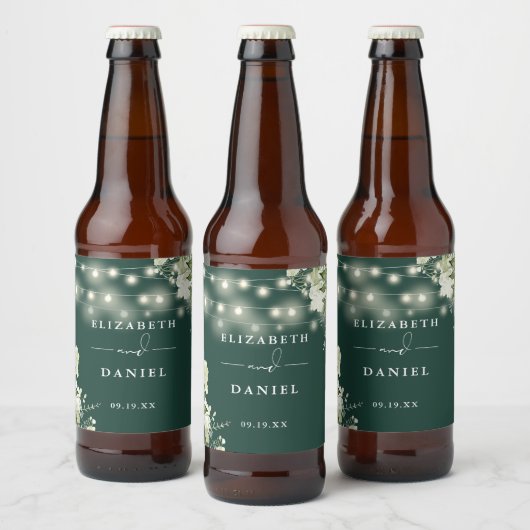 Smaragdgroene slingerlichten bloemige groene weddi bier etiket (Flessen)