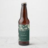 Smaragdgroene slingerlichten bloemige groene weddi bier etiket (Voorkant)