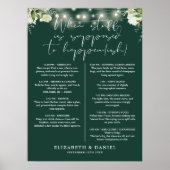 Smaragdgroene slingerlichten bloemrijke trouwitine poster (Voorkant)