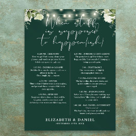 Smaragdgroene slingerlichten bloemrijke trouwitine poster