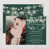 Smaragdgroene snoerlampen bloemfotowedding kaart (Voorkant / Achterkant)