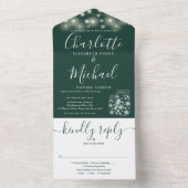 Smaragdgroene snoerlampen Mason Jars Bruiloft All In One Uitnodiging (Binnen)