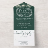 Smaragdgroene snoerlampen met blad bruiloft all in one uitnodiging (Binnen)