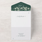 Smaragdgroene snoerlampjes Moderne scriptie bruilo All In One Uitnodiging (Buitenkant)