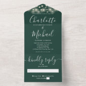 Smaragdgroene snoerlampjes Moderne scriptie bruilo All In One Uitnodiging (Binnen)