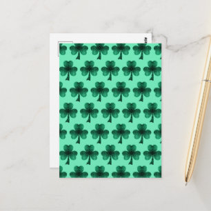 Smaragdgroene sprankelende klavertje vier-patroon briefkaart