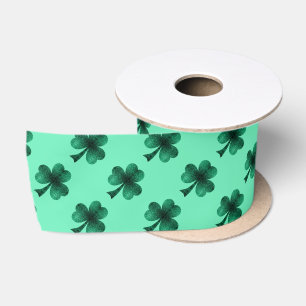 Smaragdgroene sprankelende Shamrock-klaverpatroon Satijnen Lint