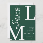 Smaragdgroene stijlvolle monogram bruiloft save the date (Voorkant)