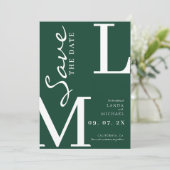 Smaragdgroene stijlvolle monogram bruiloft save the date (Staand voorkant)