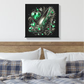 Smaragdgroene Stiletto Hoge Hakken met Harten Canvas Afdruk (Insitu (Slaapkamer))