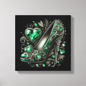 Smaragdgroene Stiletto Hoge Hakken met Harten Canvas Afdruk (Voorkant)