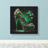 Smaragdgroene stiletto's en diamantvormige harten canvas afdruk (Insitu (Houten vloer))