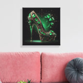 Smaragdgroene stiletto's en diamantvormige harten canvas afdruk (Insitu (Woonkamer))