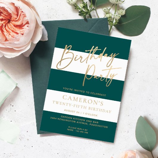 Smaragdgroene streep gouden verjaardag kaart