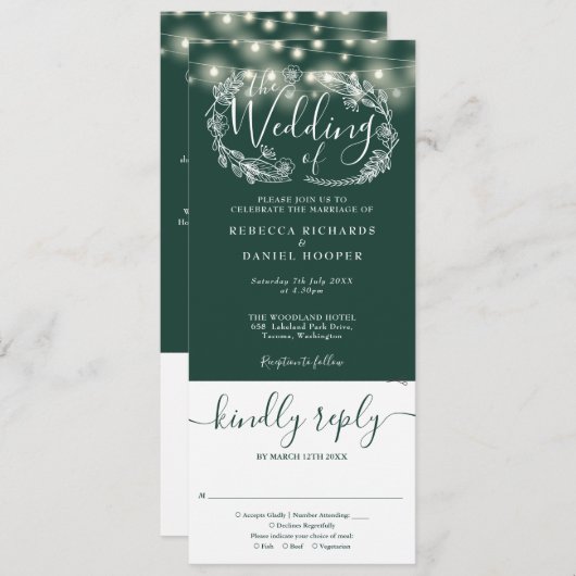 Smaragdgroene string lichten alles in één bruiloft kaart (Voorkant / Achterkant)