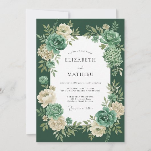 Smaragdgroene Succulente Eucalyptus Bruiloft Kaart (Voorkant)