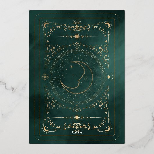 Smaragdgroene tarot hemelse bruiloft goud folie uitnodiging (Achterkant)
