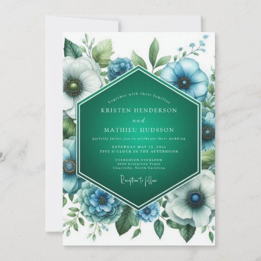 Smaragdgroene Teal Palet Bruiloft Kaart (Voorkant)