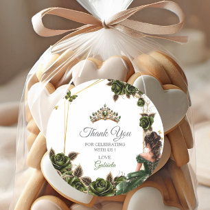 Smaragdgroene Tiara Rozen Quinceañera Dank je Ronde Sticker
