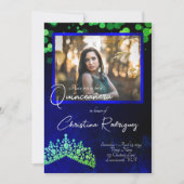 Smaragdgroene tiara, saffier blauw quinceanera kaart (Voorkant)