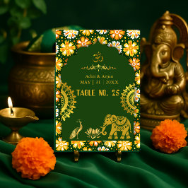 Smaragdgroene traditionele hindoemotieven bruiloft kaart