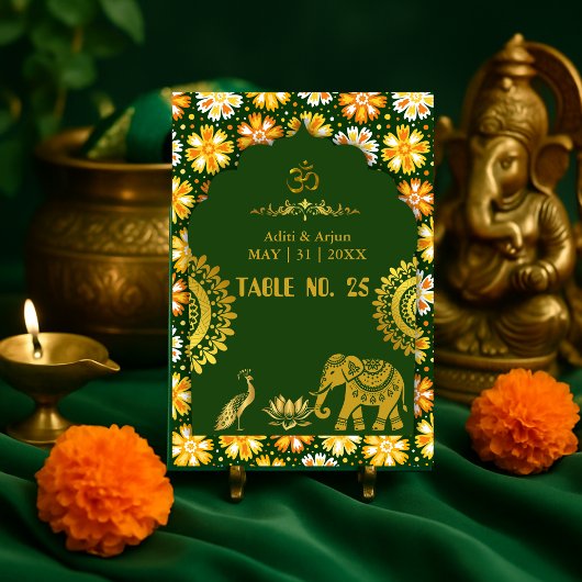 Smaragdgroene traditionele hindoemotieven bruiloft kaart