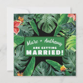 Smaragdgroene tropische jungle bestemmingsbruiloft save the date (Voorkant)