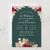 Smaragdgroene tropische Rozen bruiloft uitnodiging (Voorkant)