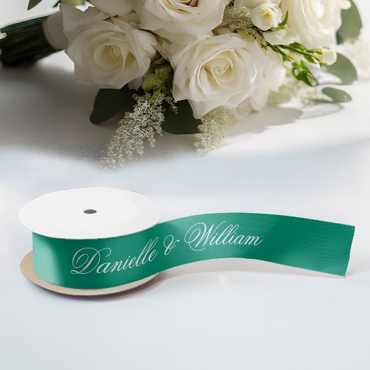 Smaragdgroene Trouw Elegante Script Calligrafie Satijnen Lint