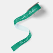 Smaragdgroene Trouw Elegante Script Calligrafie Satijnen Lint (Achterkant)