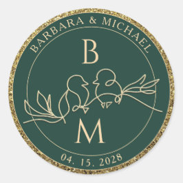 Smaragdgroene Trouw Monogram Ronde Sticker